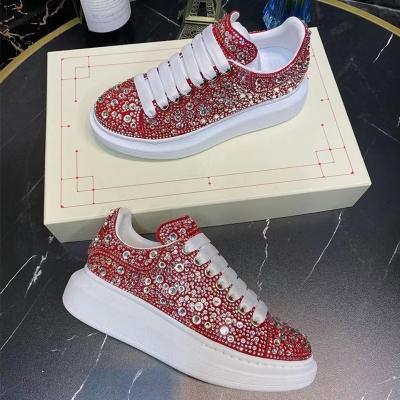 China Full Rhinestones Small Stretchy White Shoes High Quality Lace Up Lightweight Men And Women Platform Sneakers for sale