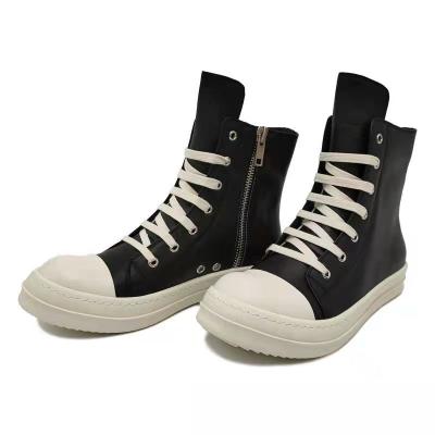 China Ricck Owens Pink Logo OEM Fashion Trend Casual Canvas Flat High Boots Plus Size Men Women Casual Canvas Martin Boots Shoes for sale