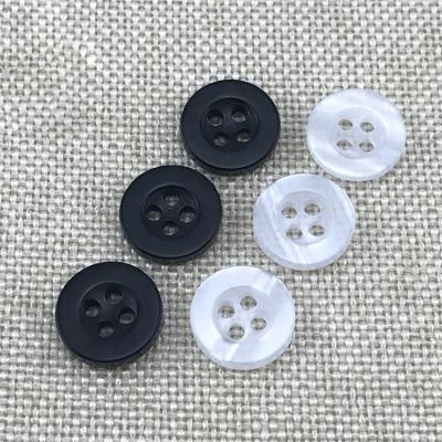 China Plastic resin four hole dry cleaning wholesale transparent white and black wide brim button for shirt for sale