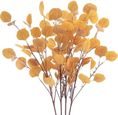 China Real Touch Faux 35in Artificial Eucalyptus Scandinavian Orange Eucalyptus Branches Leaves Stems For Wedding Decor for sale