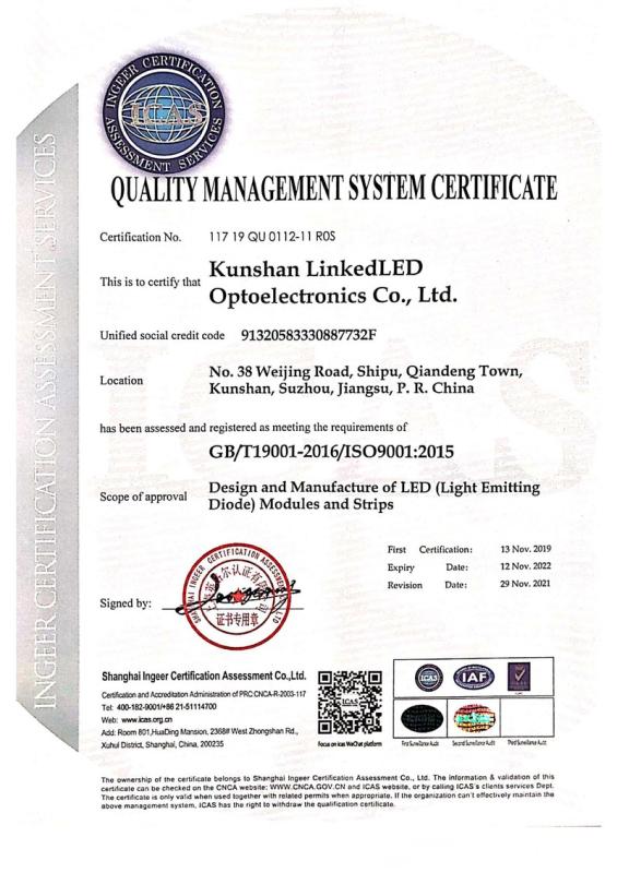 ISO9001 - Kunshan Linkedled Optoelectronics Co., Ltd.