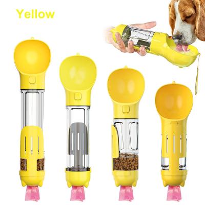 China Stocked Amazon Portable Dog Drinking Water Bottle 4 In 1 Pet Water Bottle bowl Dispenser Outdoor Feeder Travel Bottle for sale