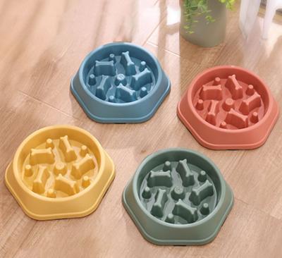 China Sustainable Plastic Puppy Cat Eating Dish Bowl Pet Dog Healthy Diet Anti-Gulping Slow Food Plate Feeding Dog Cat PP Slow Feeder Bowl for sale