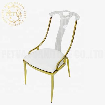 China Modern luxury transparent chair gold stainless steel frame wedding chair acrylic stainless steel event chairv for hotel used for sale