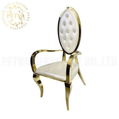 China Wholesale Modern Luxury Stainless Steel Chair Arm Rest Dining Chair With Gold Metal Legs Throne Chair For Wedding for sale