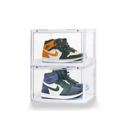 China Stored Clear Plastic Stackable Sneaker Shoe Boxes Custom Shoes In Box Plastic Collapsible Shoe Box for sale