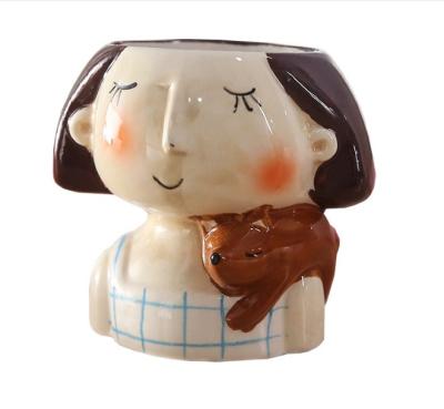 China American Style Mini Bust Girl Face Vase Ceramic Plant Flower Pot Girl for sale