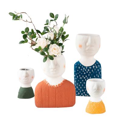 China American Planter Human Face Family Cement Style Plant Head Head Vases For Home Decor for sale