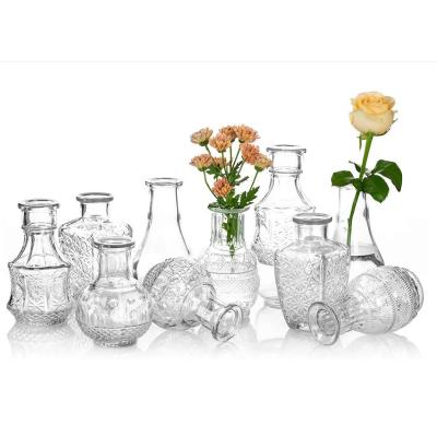 China Hot Sale Art Decor Bud Vases Wedding Rustic Clear Glass Mail Decorative Mini Table Floral Bud Vases Vase For Home Decor for sale