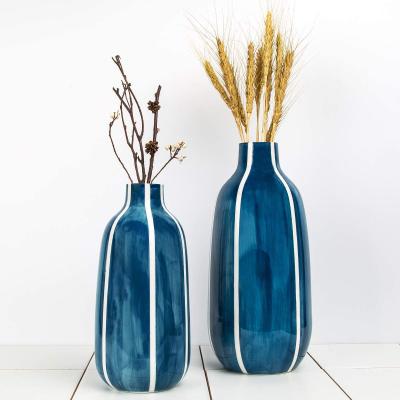 China Modern Blue Floor Vase Art Decor Blue and White Ceramic Vase for Decor Tall Vase for Home Decor for sale