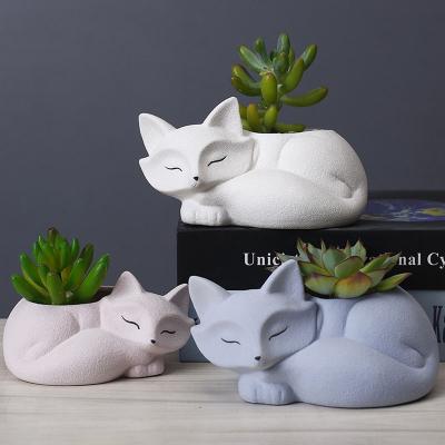 China New Design Matte Ceramic Animal Fox Flower Pot Home Decor Modern Succulent Planter Cartoon Animal Pot For Green Plants Decor Desktop Bonsai for sale