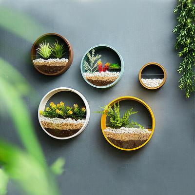 China Modern Modern Bonsai Home Decor Round Iron Basket Flower Pot Hanging Succulent Planter for sale