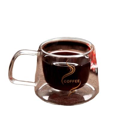 China Sustainable Double Wall Glass Coffee Mug With Handle Tea Cup Glass Tea Cup Glass For Juice for sale