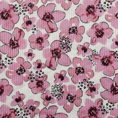 China Viable DTY Flower Printed 95%poly5%spandex 4x2 Spandex 4x2 Rib Two Sides Brushed Printed Knit Fabric for sale