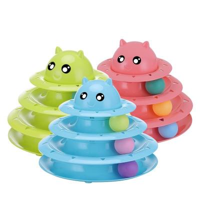 China Cat Turntable Toys With Balls Pet Cat Toys Three Layers Interactive Stocked Tower Toy for sale