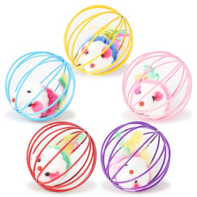 China Stocked Hot Sale Pretty Color Cute Plush Mouse Cage Balls Pet Interactive Toys Cat Toy Ball for sale