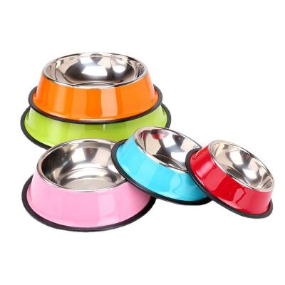 China Non-slip High Quality Non-automatic Dog Bowl Stainless Steel Multiple Color Pet Rolls Food and Water Feeder Bowls for Dog for sale