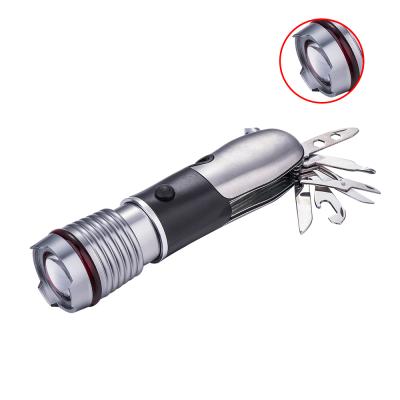 China Camping Aluminum Pocket Customized Multi Tools Zoomable LED Torch Military Outdoor Seat Belt Cutter Flashlight for sale