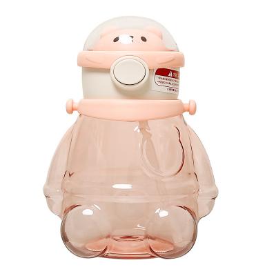 China Plastic Children's Cross Cup Sustainable Cute Aerospace Bear Belly Big - Body Strap Straw Kettle DIY Student School Drinking Cup for sale