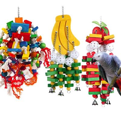 China Large Colorful Handmade Wooden Birds Cotton Rope Pet Birds - Bite Chew Toys for sale