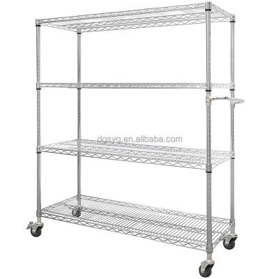 China Single Sided Movable Chrome Wire Shelving For Restaurant Food Storage-Tilted Wire Shelving With Movable Kit for sale