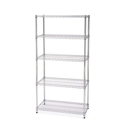 China Single Sided Heavy Duty 5 Tiers Nickel Chrome Plated Metal Storage Wire Shelf Grid Shelving for sale