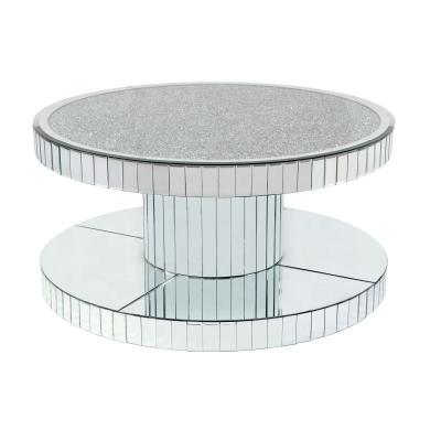 China Foshan Modern Furniture Living Room Factory New Good Modern Design Mirrored Round Table Crushed Diamond Coffee Table for sale