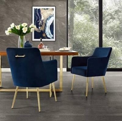 China Foshan new modern good furniture European style single dining chair with armrest stainless steel frame and velvet for sale