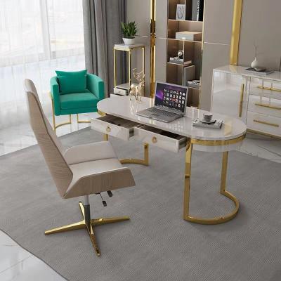 China Foshan Factory Extendable Office Stainless Steel Affordable Modern Simple Desk And Chair Creative Home Study Furniture for sale