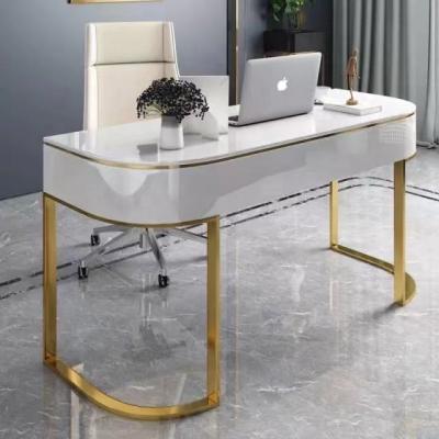 China 2021 Hot Sale Modern Simple Desk Gold Color Extendable Affordable Luxury Office And Chair Creative Home Study Furniture for sale