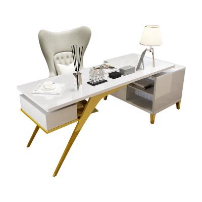 China Modern Light Luxury Nordic Gold Plated Stainless Steel Computer Desk Foshan New Good Modern Furniture for sale