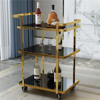 China Modern Street Rinser Appliance Trolley Mobile Stainless Steel Trolley Gold Plated Tea Weagon Dessert Cake Trolley 4S Store Mobile Trolley for sale