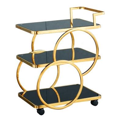 China New Good Modern Foshan Shunde Furniture Stainless Steel Trolley Hotel Modern Mobile Glass Dining Trolley Drinks Trolley Cake Trolley for sale