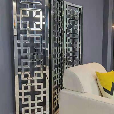 China New Fashion CLASSIC Modern Design Mirror Glass Hotel Folding Screen Room Divider Room Screen Foshan Factory for sale