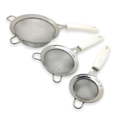 China Double-Layer 304 Stainless Steel Tool Flour Sieve Slag Viable Cooking Filter Sieve Wide-sided Manual Powdered Sugar Sieve for sale