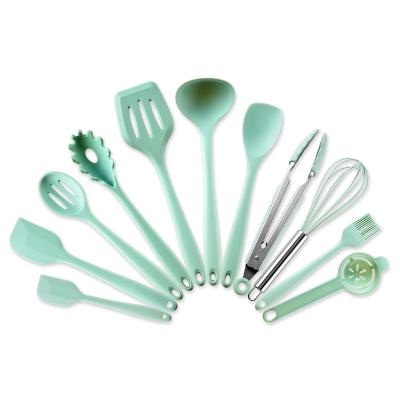 China 11 Pcs Sustainable Non-Stick Silicone Cooking Kitchen Utensils Spatula Set With Rack for sale