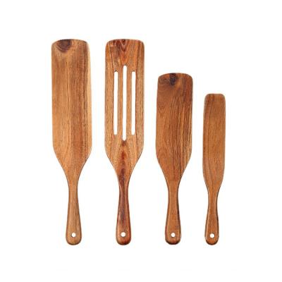 China Sustainable Cooking Set Natural Teak Non-Stick Heat Resistant Slotted Wood Cookware Set With Hanging Hole for sale