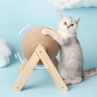 China Hot Post Viable Cat Scratching Ball Wooden Cat Rotating Ball Interactive Scratching for sale