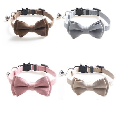 China Classic Pet Cat Bowtie Collars With Bells England Plaid Design Polyester Detachable Buckle Viable for sale