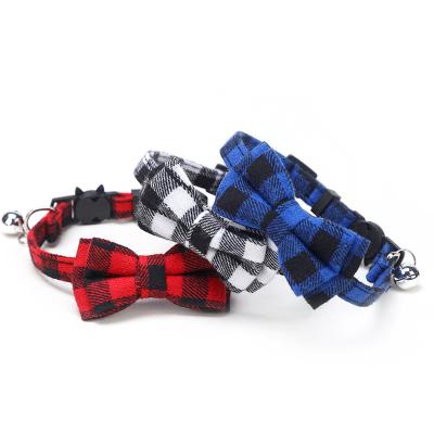 China 2022 DETACHED New British Style Lattice Bell Decoration Cotton Bow Buckle Cat Dog Collar for sale