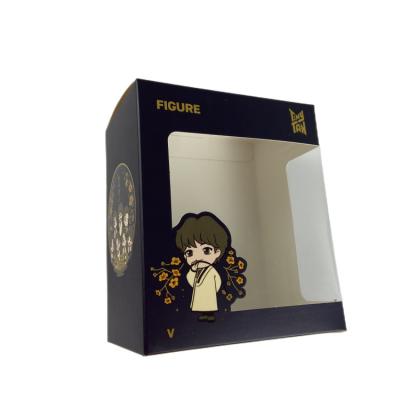 China Recyclable Custom Printed Cute Girl's Toy Packaging Folding Doll Blue Gift Paper Box With Window for sale