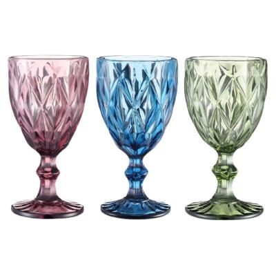 China Wholesale Champagne Blue Amber Water Wine Vintage Wedding Party Water Goblets Colorful Pink Glassware Tumblers for sale