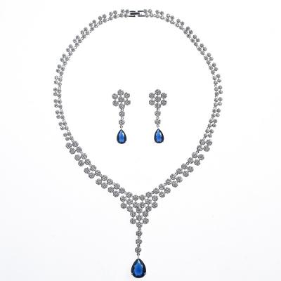 China FASHIONABLE Luxury Zircon Jewelry Water Droplets Tassel Necklace Earrings Women Bride Wedding Engagement Jewelry Set for sale