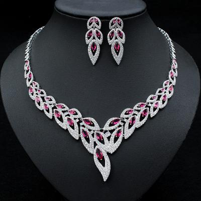 China Boutique Trendy Geometry Color Zircon Jewelry Necklace Earrings Irregular Women Bride Wedding Engagement Jewelry Set for sale