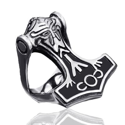 China New Style Vintage Stainless Steel Thor Hammer Shape Ring Men's Vintage Jewelry Minimalist Punk Hand Jewelry Accessories for sale