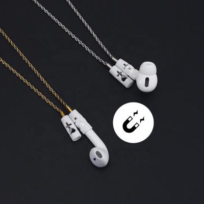 China Fashion Activewear Heart Shape Holder Anti Lost Magnetic Wireless Earbuds Chain Stainless Steel Rope Strap Necklace For Earbuds for sale