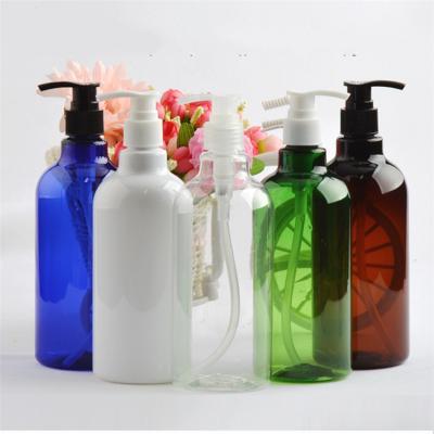 China TOSUN Cosmetic in 500ml Amber Black Blue Clear Green Long Neck Running White Plastic PET Transparent Pump Bottle for Hand Wash for sale