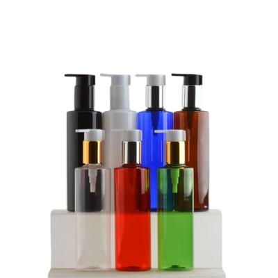 China TOSUN 250ml Cosmetic Wholesale White Flat Shoulder Plastic PET Pump Bottle PET Amber Black Blue Clear Green For Lotion Shampoo Supplier for sale