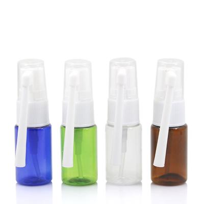 China Medicine TOSUN 10ml PET Nasal Spray Plastic Bottle Amber Green Blue Clear Empty MIni Small Pocket With Long Spout Nasal Sprayer for sale