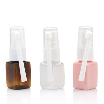 China Medicine TOSUN 10ml PET Nasal Spray Plastic Bottle Amber Pink Clear Empty MIni Small Pocket Square With Long Spout Nasal Sprayer for sale